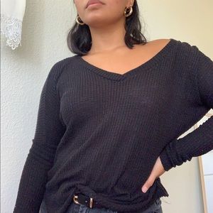 Aeropostale Black Waffle Knit Soft Sweater